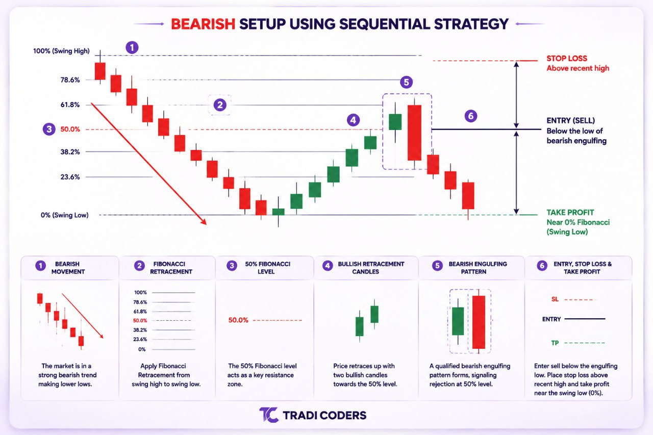 Fibonacci + Bearish Engulfing Strategy Example